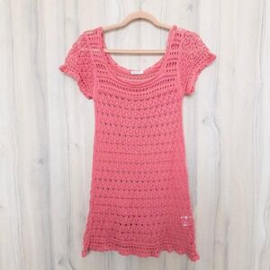VTG Old Navy Womens Crochet Dress Size M Pink Y2K Boho Cottage Festival Beach
